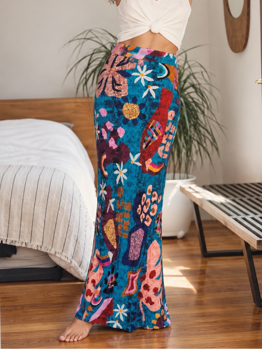 FARM Rio Anthropologie Textured Floral Maxi Skirt